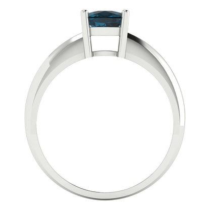 1 cttw Natural London Blue Topaz Solitaire  Engagement Ring - Solid White Gold (VVS1, Cushion Cut,6mm)