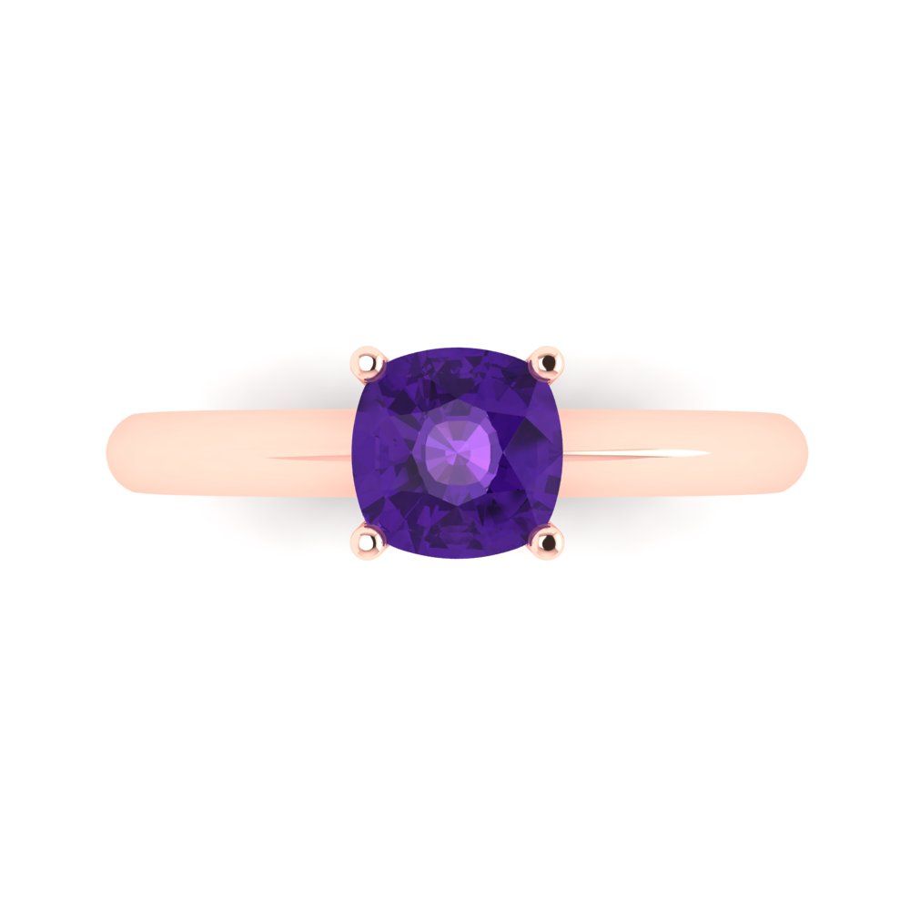 1 cttw Natural Amethyst Solitaire  Engagement Ring - Solid Rose Gold (VVS1, Cushion Cut,6mm)