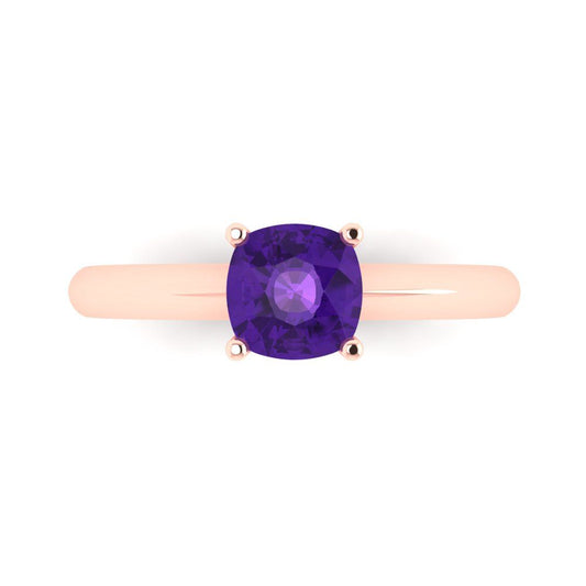 1 cttw Natural Amethyst Solitaire  Engagement Ring - Solid Rose Gold (VVS1, Cushion Cut,6mm)