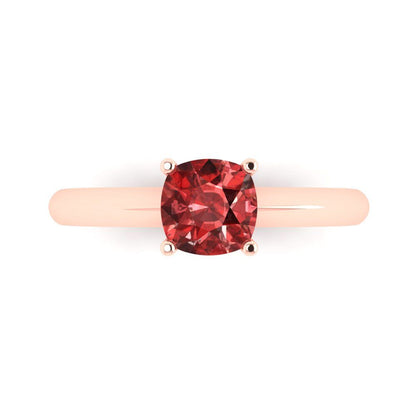 1 cttw Natural Garnet Solitaire  Engagement Ring - Solid Gold (Cushion Cut,6mm)