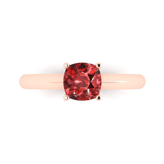 1 cttw Natural Garnet Solitaire  Engagement Ring - Solid Rose Gold (VVS1, Cushion Cut,6mm)