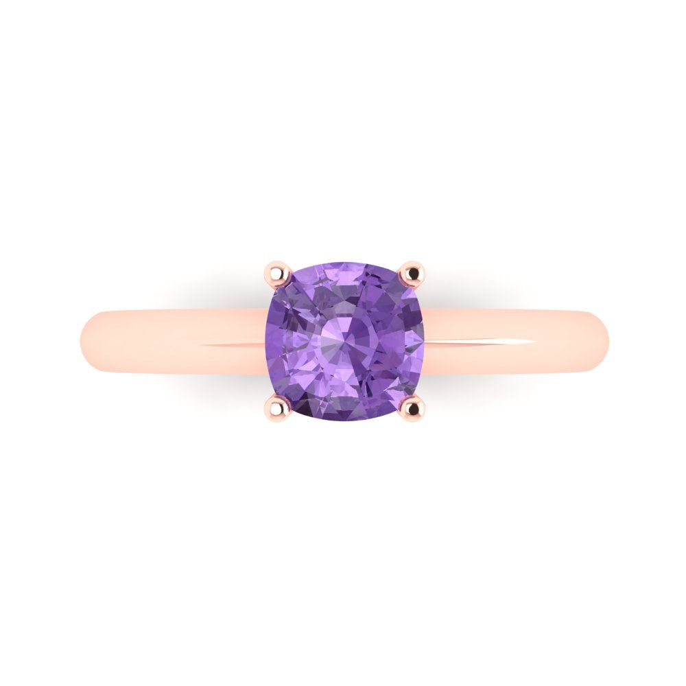 1 cttw Simulated Alexandrite Solitaire  Engagement Ring - Solid Rose Gold (VVS1, Cushion Cut,6mm)