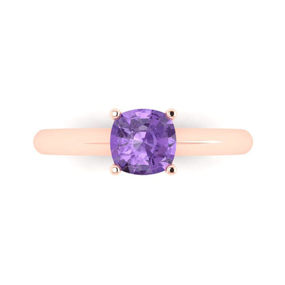 1 cttw Simulated Alexandrite Solitaire  Engagement Ring - Solid Rose Gold (VVS1, Cushion Cut,6mm)