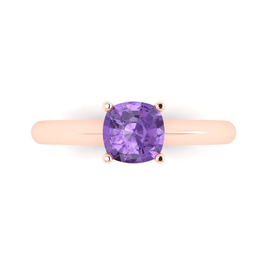1 cttw Simulated Alexandrite Solitaire  Engagement Ring - Solid Rose Gold (VVS1, Cushion Cut,6mm)