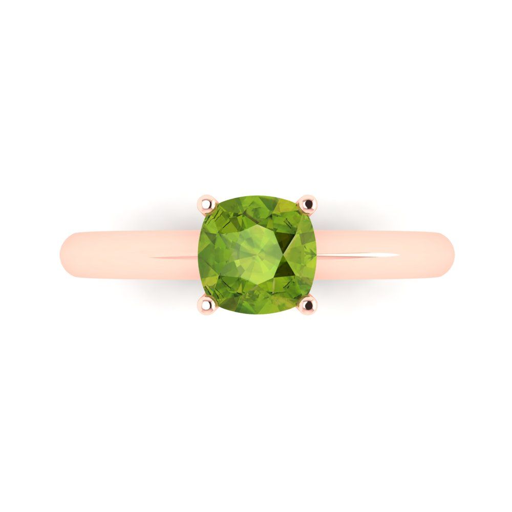 1 cttw Natural Peridot Solitaire  Engagement Ring - Solid Rose Gold (VVS1, Cushion Cut,6mm)