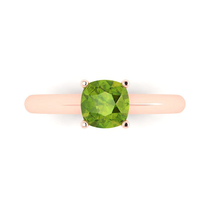1 cttw Natural Peridot Solitaire  Engagement Ring - Solid Rose Gold (VVS1, Cushion Cut,6mm)