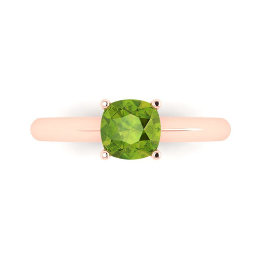 1 cttw Natural Peridot Solitaire  Engagement Ring - Solid Rose Gold (VVS1, Cushion Cut,6mm)