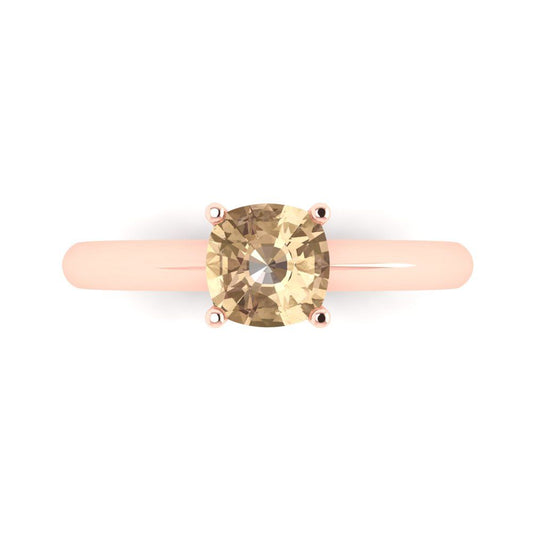 1 cttw Yellow Moissanite Solitaire  Engagement Ring - Solid Rose Gold (VVS1, Cushion Cut,6mm)
