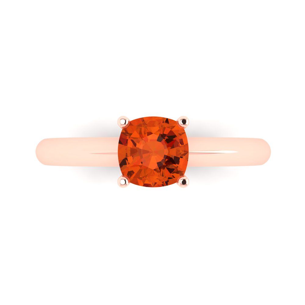 1 cttw Zirconia Simulated Red Diamond Solitaire  Engagement Ring - Solid Rose Gold (VVS1, Cushion Cut,6mm)