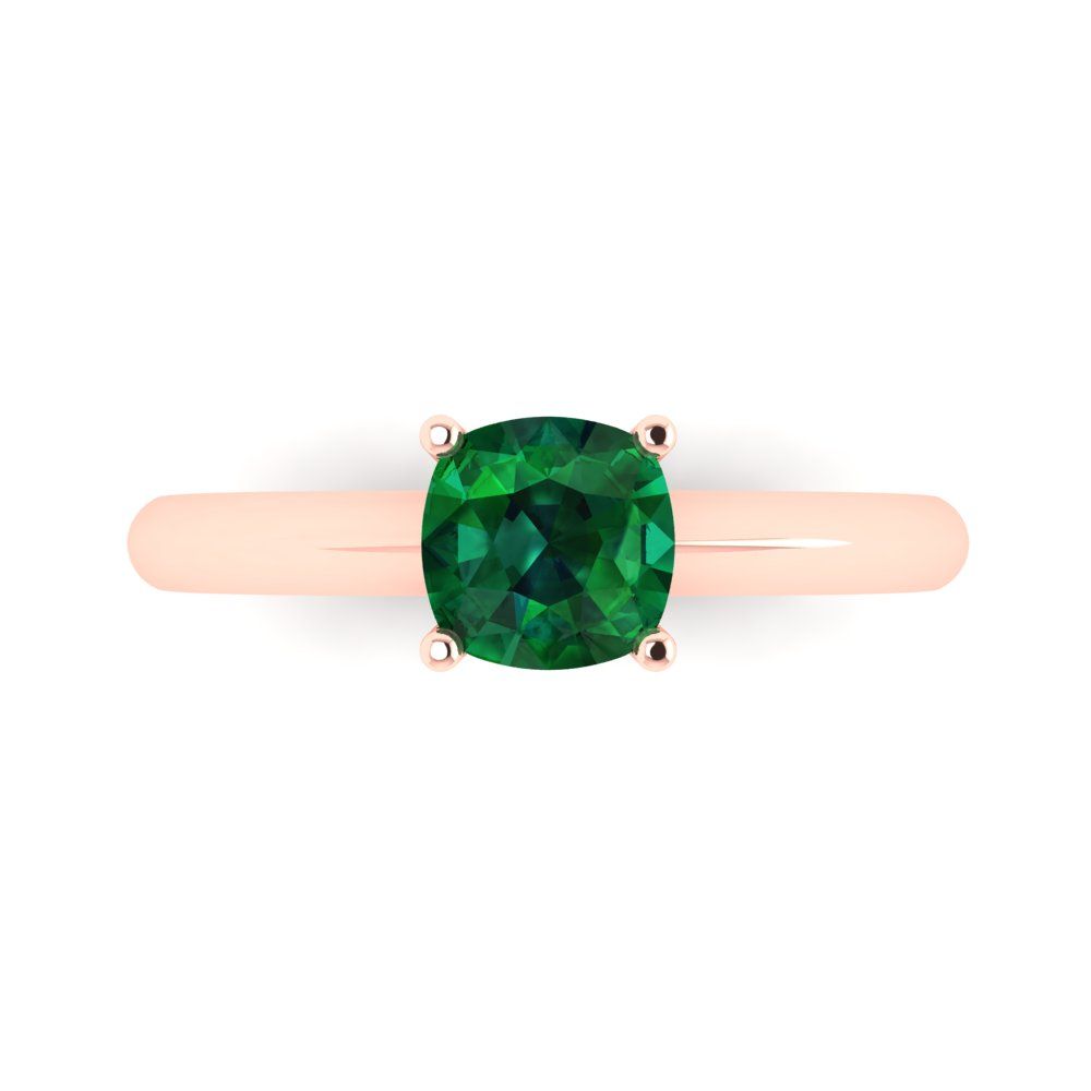 1 cttw Simulated Emerald Solitaire  Engagement Ring - Solid Rose Gold (VVS1, Cushion Cut,6mm)