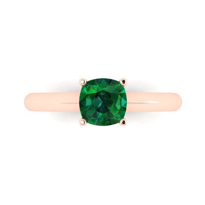 1 cttw Simulated Emerald Solitaire  Engagement Ring - Solid Rose Gold (VVS1, Cushion Cut,6mm)
