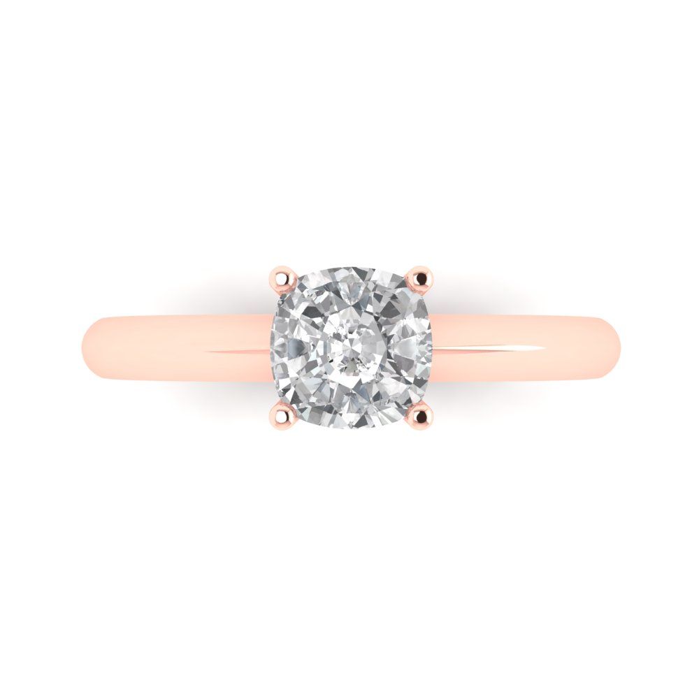1 cttw Zirconia Simulated Diamond Solitaire  Engagement Ring - Solid Rose Gold (VVS1, Cushion Cut,6mm)
