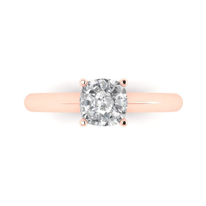 1 cttw Zirconia Simulated Diamond Solitaire  Engagement Ring - Solid Rose Gold (VVS1, Cushion Cut,6mm)