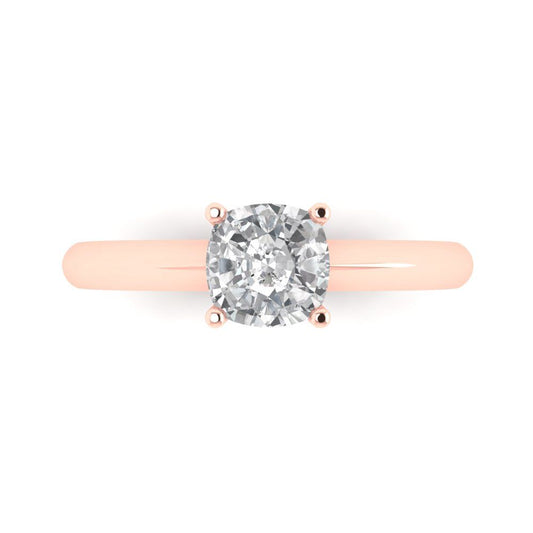 1 cttw Zirconia Simulated Diamond Solitaire  Engagement Ring - Solid Rose Gold (VVS1, Cushion Cut,6mm)