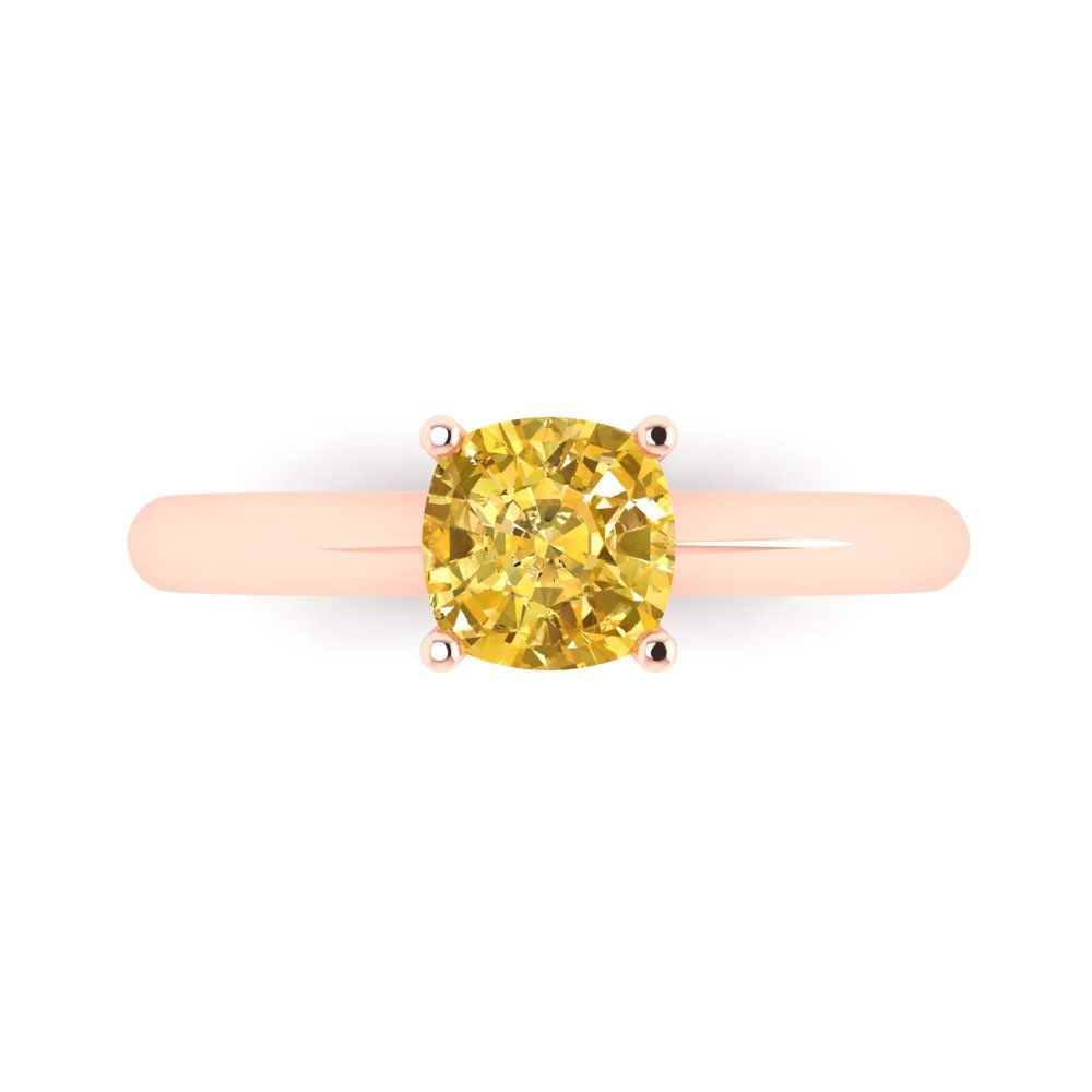 1 cttw Zirconia Simulated Yellow Diamond Solitaire  Engagement Ring - Solid Gold (VVS1, Cushion Cut,6mm)