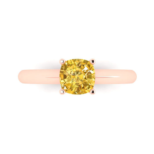 1 cttw Zirconia Simulated Yellow Diamond Solitaire  Engagement Ring - Solid Rose Gold (VVS1, Cushion Cut,6mm)