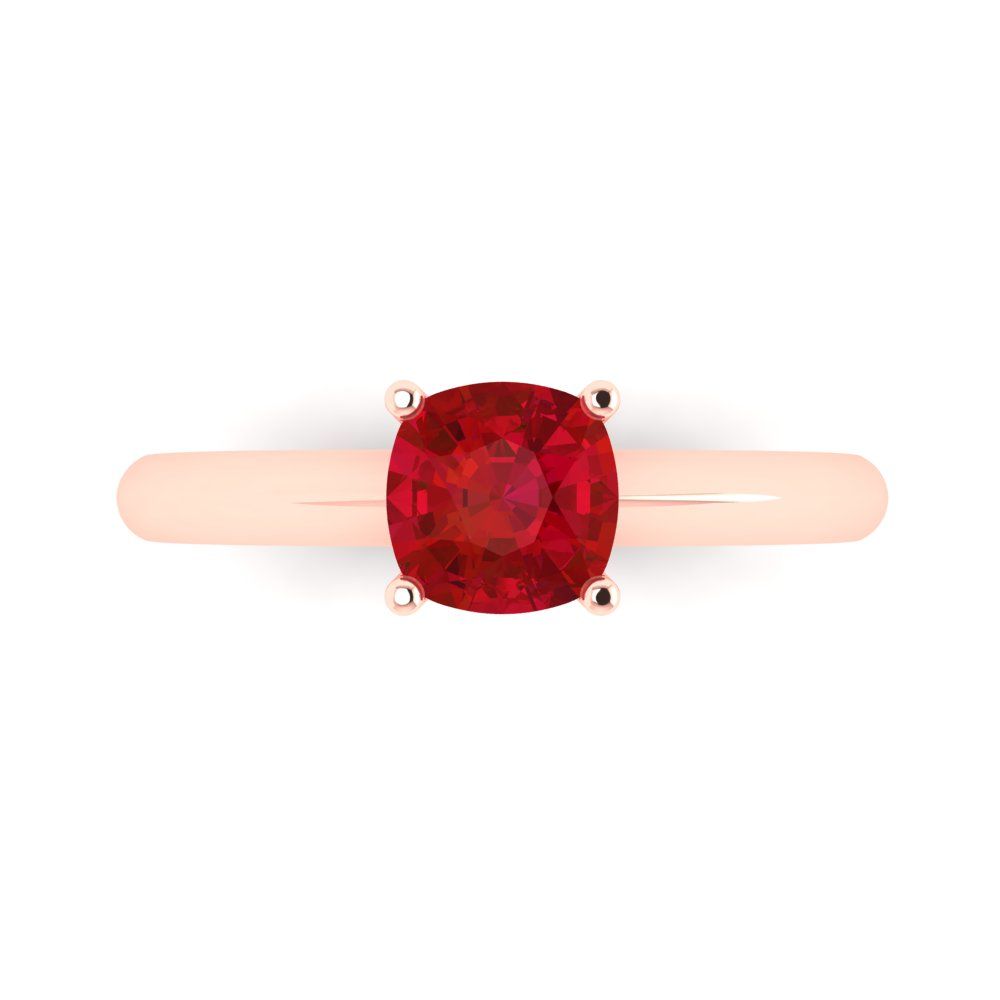 1 cttw Simulated Pink Tourmaline Solitaire  Engagement Ring - Solid Rose Gold (VVS1, Cushion Cut,6mm)