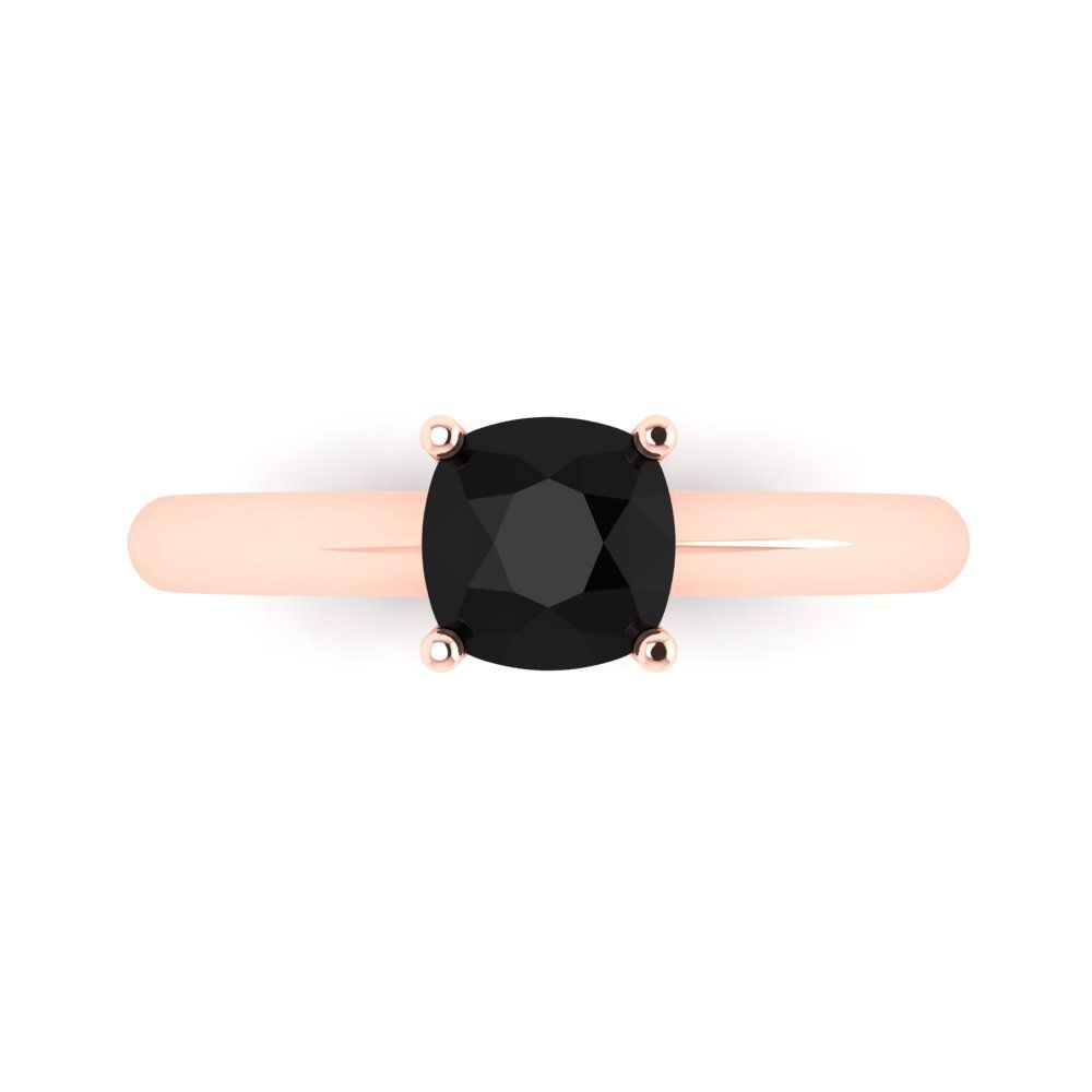 1 cttw Natural Onyx Solitaire  Engagement Ring - Solid Gold (Cushion Cut,6mm)