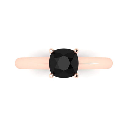 1 cttw Natural Onyx Solitaire  Engagement Ring - Solid Gold (Cushion Cut,6mm)