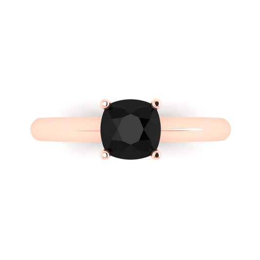 1 cttw Natural Onyx Solitaire  Engagement Ring - Solid Rose Gold (VVS1, Cushion Cut,6mm)