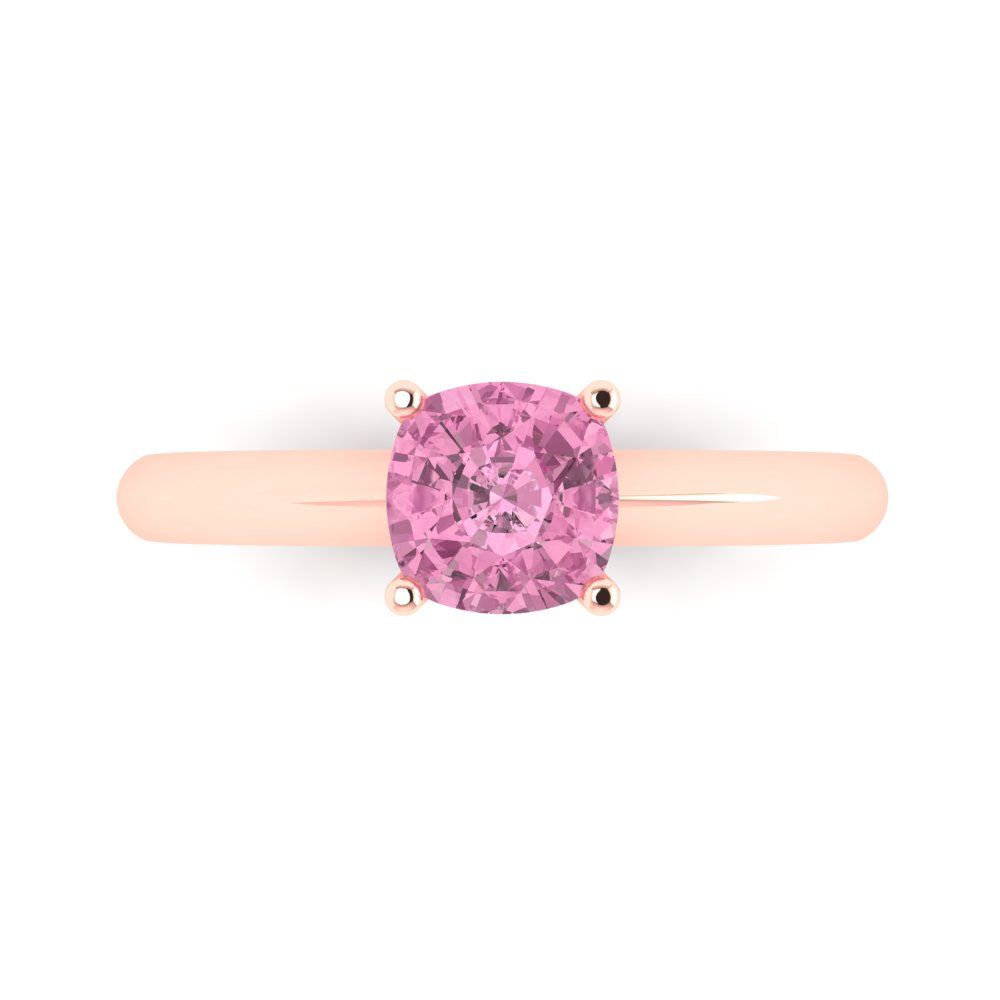 1 cttw Zirconia Simulated Pink Diamond Solitaire  Engagement Ring - Solid Gold (VVS1, Cushion Cut,6mm)