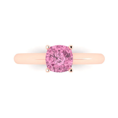 1 cttw Zirconia Simulated Pink Diamond Solitaire  Engagement Ring - Solid Gold (VVS1, Cushion Cut,6mm)