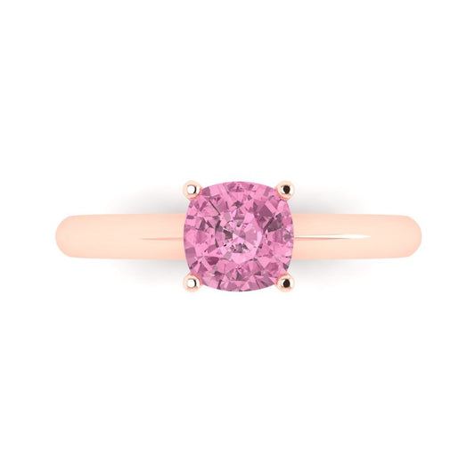 1 cttw Zirconia Simulated Pink Diamond Solitaire  Engagement Ring - Solid Rose Gold (VVS1, Cushion Cut,6mm)