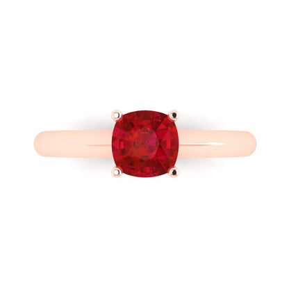 1 cttw Simulated Ruby Solitaire  Engagement Ring - Solid Rose Gold (VVS1, Cushion Cut,6mm)