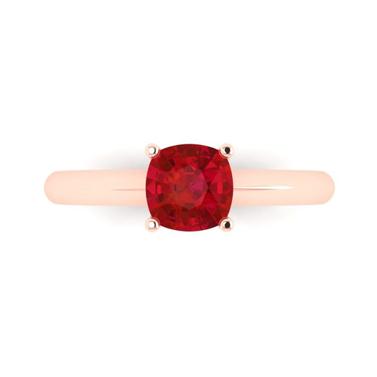 1 cttw Simulated Ruby Solitaire  Engagement Ring - Solid Rose Gold (VVS1, Cushion Cut,6mm)