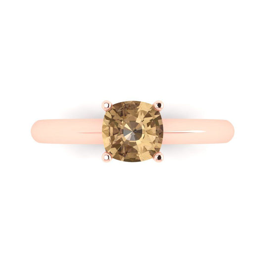 1 cttw Zirconia Simulated Champagne Diamond Solitaire  Engagement Ring - Solid Rose Gold (VVS1, Cushion Cut,6mm)