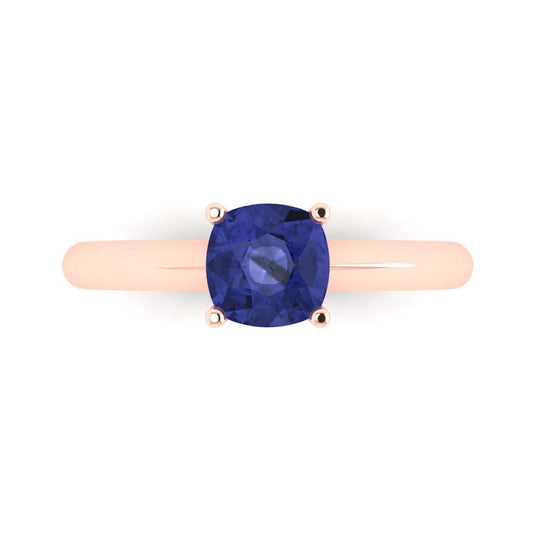 1 cttw Simulated Tanzanite Solitaire  Engagement Ring - Solid Rose Gold (VVS1, Cushion Cut,6mm)