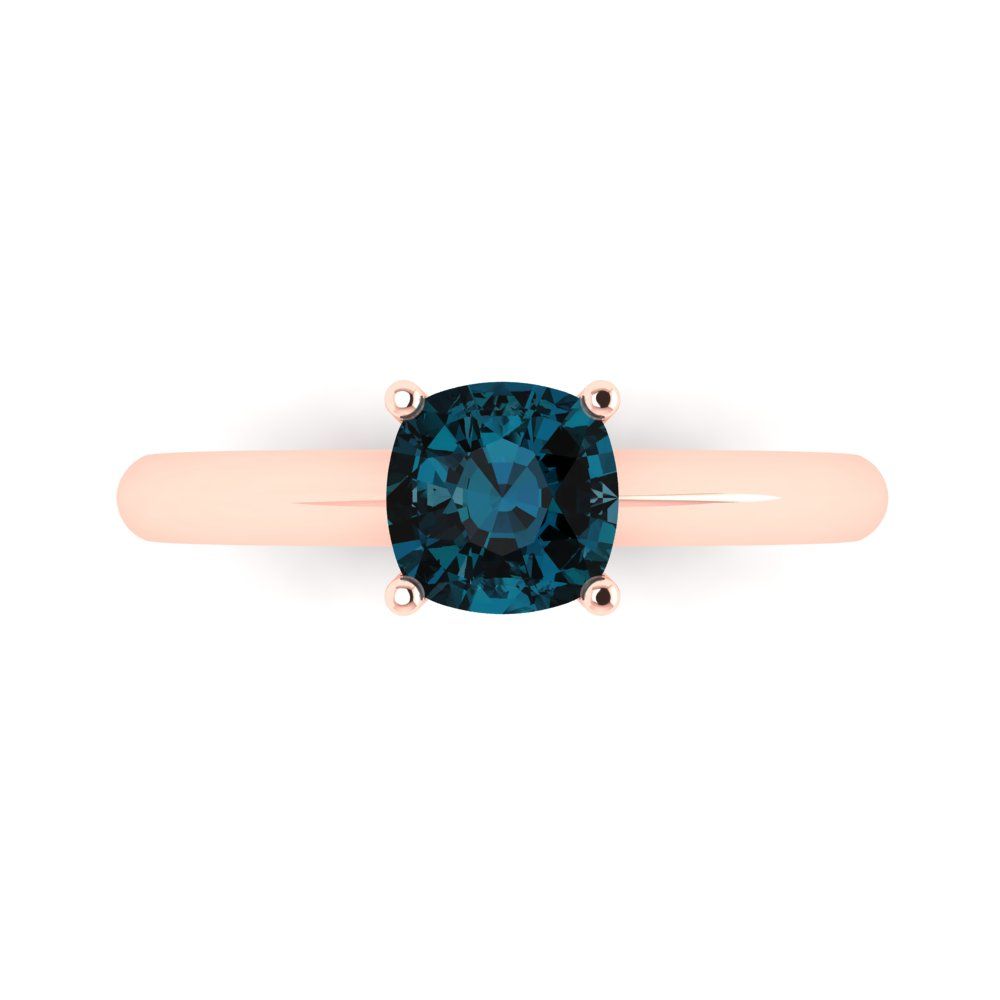 1 cttw Natural London Blue Topaz Solitaire  Engagement Ring - Solid Gold (Cushion Cut,6mm)