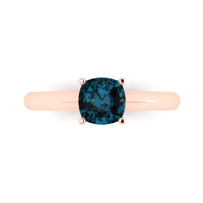 1 cttw Natural London Blue Topaz Solitaire  Engagement Ring - Solid Gold (Cushion Cut,6mm)