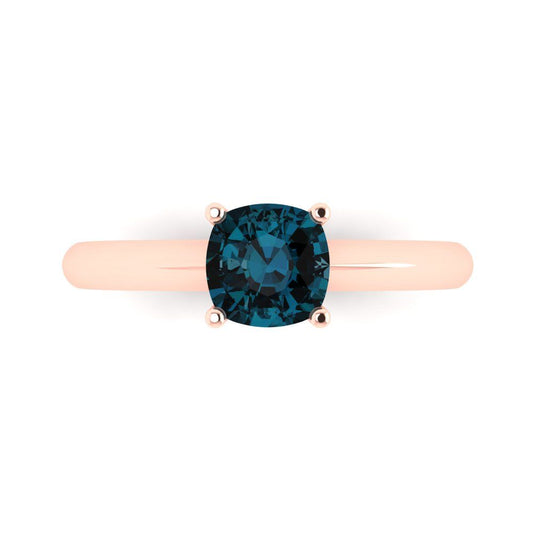 1 cttw Natural London Blue Topaz Solitaire  Engagement Ring - Solid Rose Gold (VVS1, Cushion Cut,6mm)