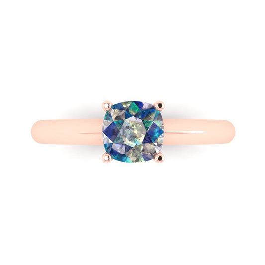 1 cttw Blue Moissanite Solitaire  Engagement Ring - Solid Rose Gold (VVS1, Cushion Cut,6mm)