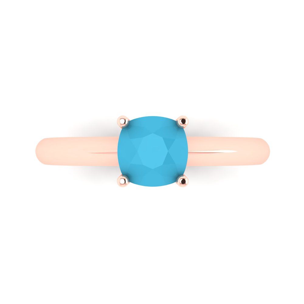1 cttw Simulated Turquoise Solitaire  Engagement Ring - Solid Rose Gold (VVS1, Cushion Cut,6mm)