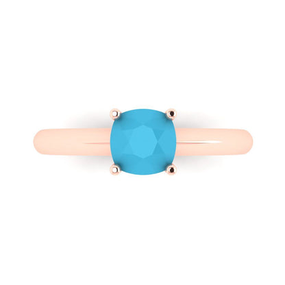 1 cttw Simulated Turquoise Solitaire  Engagement Ring - Solid Rose Gold (VVS1, Cushion Cut,6mm)