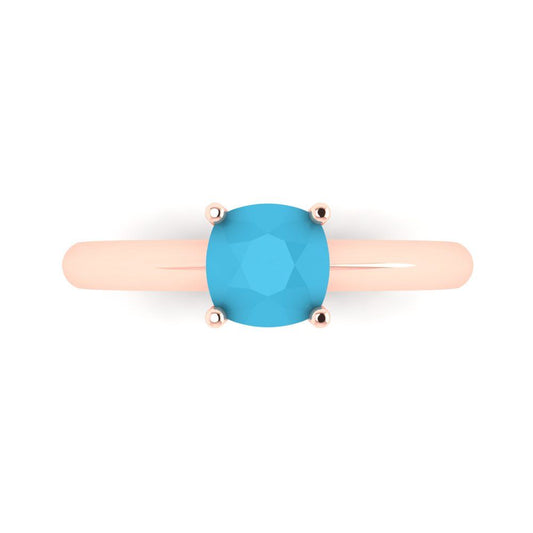 1 cttw Simulated Turquoise Solitaire  Engagement Ring - Solid Rose Gold (VVS1, Cushion Cut,6mm)