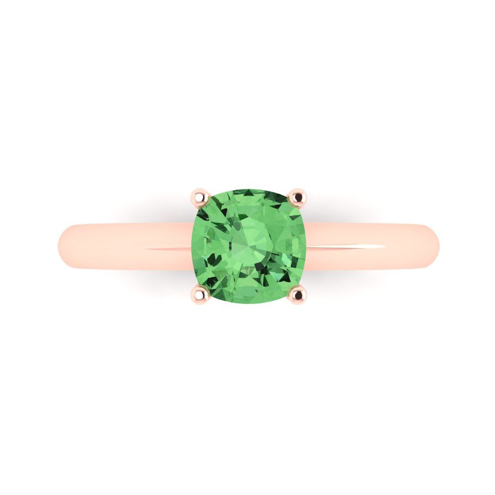 1 cttw Zirconia Simulated Green Diamond Solitaire  Engagement Ring - Solid Gold (VVS1, Cushion Cut,6mm)