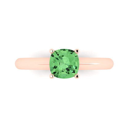 1 cttw Zirconia Simulated Green Diamond Solitaire  Engagement Ring - Solid Gold (VVS1, Cushion Cut,6mm)