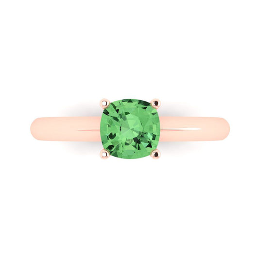 1 cttw Zirconia Simulated Green Diamond Solitaire  Engagement Ring - Solid Rose Gold (VVS1, Cushion Cut,6mm)