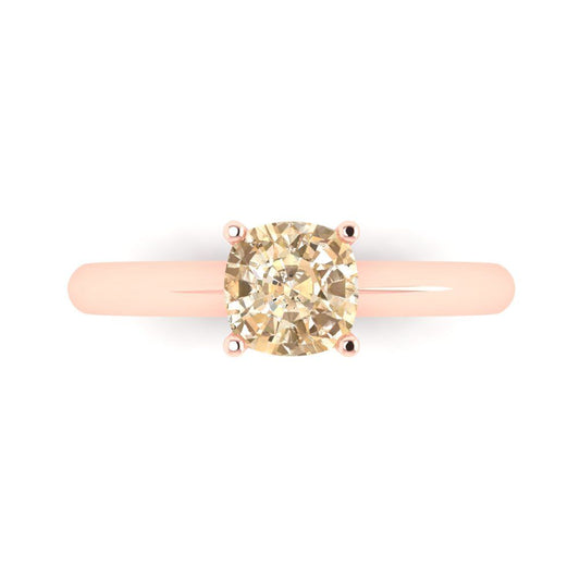 1 cttw Natural Morganite Solitaire  Engagement Ring - Solid Rose Gold (VVS1, Cushion Cut,6mm)