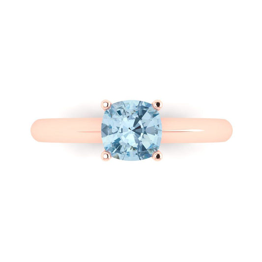 1 cttw Natural Aquamarine Solitaire  Engagement Ring - Solid Rose Gold (VVS1, Cushion Cut,6mm)