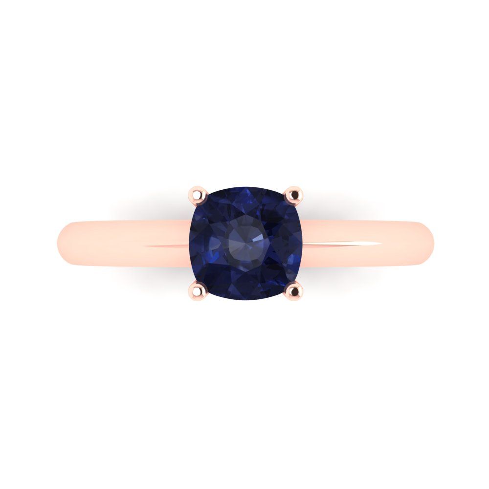 1 cttw Simulated Blue Sapphire Solitaire  Engagement Ring - Solid Gold (Cushion Cut,6mm)