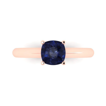 1 cttw Simulated Blue Sapphire Solitaire  Engagement Ring - Solid Gold (Cushion Cut,6mm)
