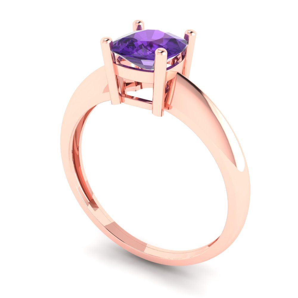 1 cttw Natural Amethyst Solitaire  Engagement Ring - Solid Rose Gold (VVS1, Cushion Cut,6mm)
