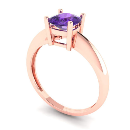 1 cttw Natural Amethyst Solitaire  Engagement Ring - Solid Rose Gold (VVS1, Cushion Cut,6mm)