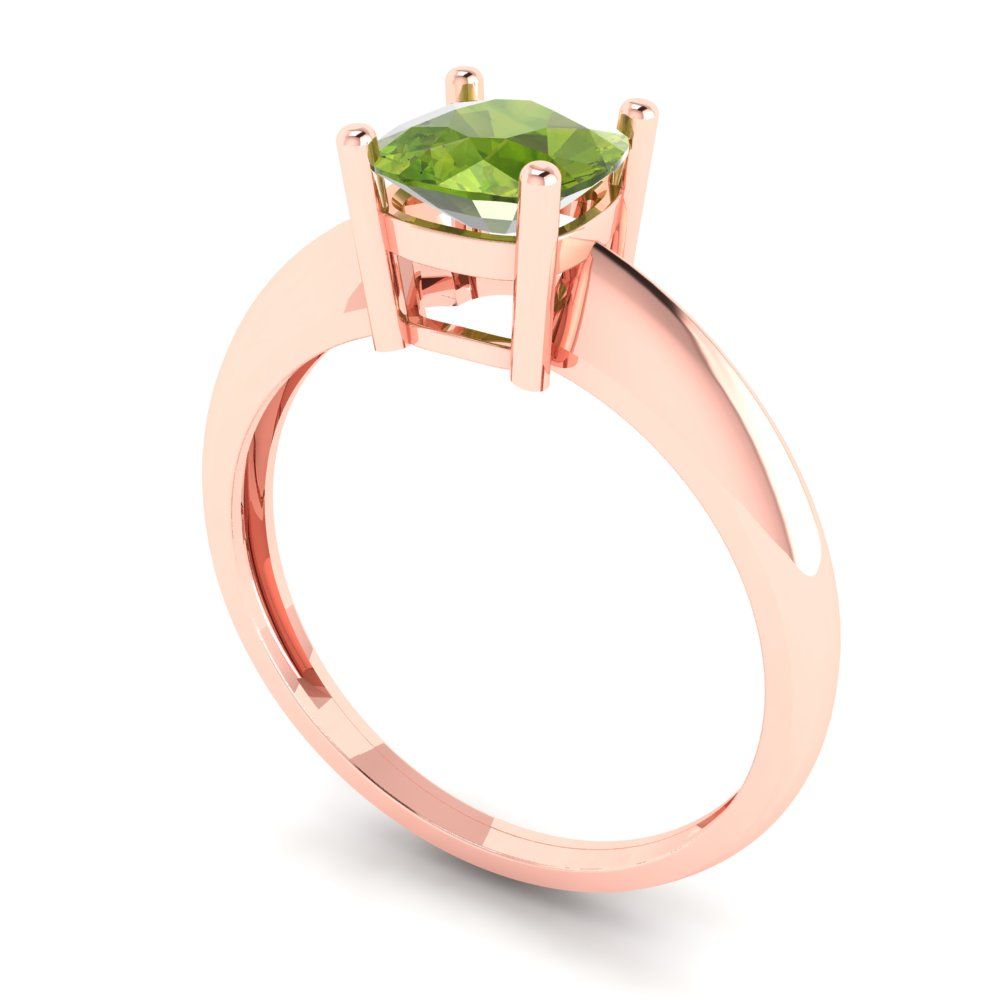1 cttw Natural Peridot Solitaire  Engagement Ring - Solid Rose Gold (VVS1, Cushion Cut,6mm)