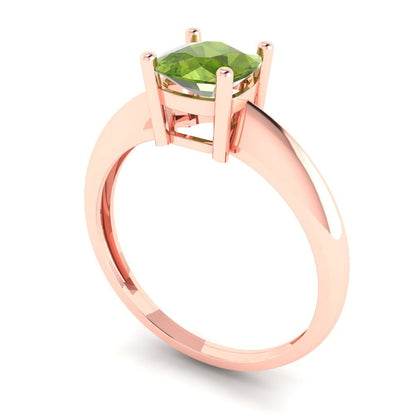 1 cttw Natural Peridot Solitaire  Engagement Ring - Solid Rose Gold (VVS1, Cushion Cut,6mm)