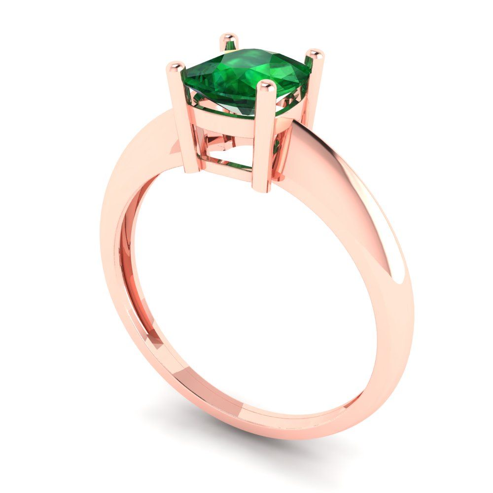 1 cttw Simulated Emerald Solitaire  Engagement Ring - Solid Rose Gold (VVS1, Cushion Cut,6mm)